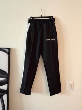 Palm Angels Black Track Pants with White Side Stripe and Logo